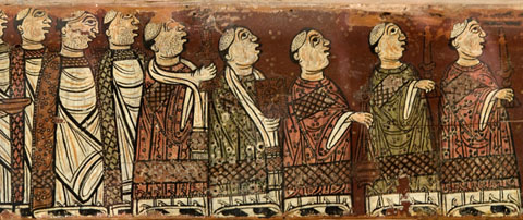 Biga de Cru&iuml;lles, procedent del monestir de Sant Miquel de Cru&iuml;lles (segle XII-XIII). Representa una process&oacute; de monjos cantant