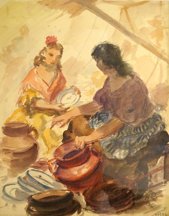 Venda d'atuells. Montserrat Fargas. 1955. Aquarel·la sobre paper