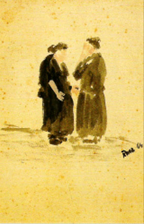 Dues dones a la cantonada de Jaume I i C/ del Nord, Girona, 1964