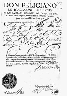Passaport atorgat pel general Feliciano de Bracamonte. 1717