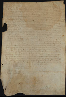 1393, agost 13. Venda. Francesc de D&eacute;u, de Sant Iscle d'Empord&agrave;, ven a Guillem de D&eacute;u, de Matajudaica, una feixa de terra als Pinyols d'Ullastret, pel preu de 30 sous malgoresos, equivalents als barcelonesos de tern, a reserva dels drets de domini directe del comte Joan I d'Emp&uacute;ries (+ 1398) que subscriu en senyoria