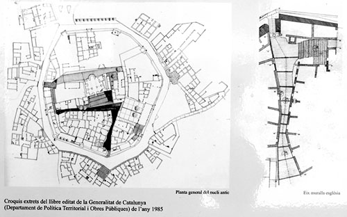 Planta general del nucli antic i eix muralla esgl&eacute;sia