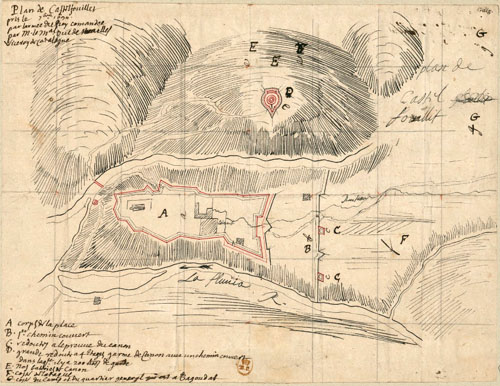 Plan de Castelfouillet pris le 7t septembre 1694, par l'arm&eacute;e du roy comand&eacute;e par M. le duc de Noailles, Vice roy de Catalogne. 1694