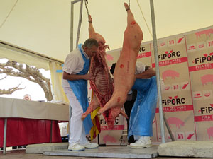 Fira del Porc FIPORC 2015. Demostració de l'especejament d'un porc