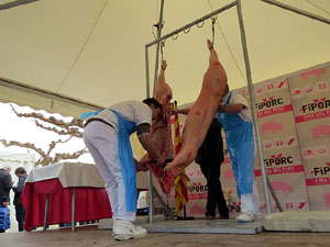 Fira del Porc FIPORC 2015. Demostració de l'especejament d'un porc