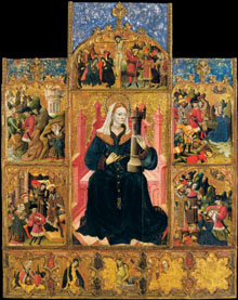 Retaule de Santa B&agrave;rbara. Segle XV. Obra del Mestre de Sant Juli&agrave; i Santa Basilissa. Procedeix del priorat de Santa Maria de Llad&oacute;