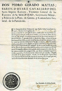 Ordre del governador militar de Girona sobre la contribució de la sal de Palamós i Vall-llobrega. 1719