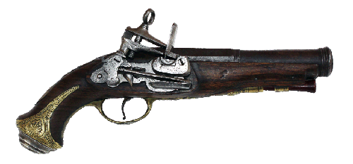 Pistola amb clau i encep de transició i pany del tipus miquelet. Primers del segle XVIII