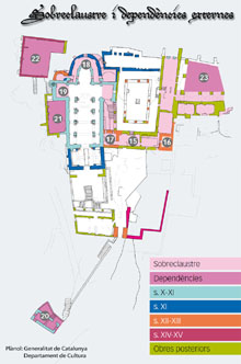 Plànol de Sant Pere de Rodes. Nivell 3. Sobreclaustre i dependències externes