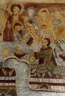 Detall del Sant Sopar. Nau-Evangeli. Pintures murals de Sant Tomàs de Fluvià