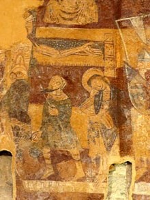 Crucifixió. Sant Joan i soldat. Nau-Epístola. Pintures murals de Sant Tomàs de Fluvià