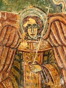 Sant Miquel. Absis-epístola. Detall de les pintures murals de Sant Tomàs de Fluvià
