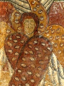 Querubí. Absis-epístola. Detall de les pintures murals de Sant Tomàs de Fluvià