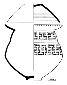 Dibuix d'una urna cinerària d'enterrament (1100-950 aC)