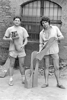 Els ceramistes Jaume Ruldu&agrave; i Albert Llenas. 1989