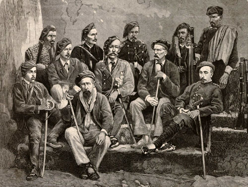 Francesc Huguet (o Auguet), a la dreta de Savalls i la resta del seu estat major. 1873