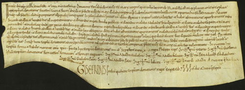 10 de setembre de 1074. Donaci&oacute; que fan Isarn Sunifred i Guisbona, esposos, a l'esgl&eacute;sia de Santa Maria Verge de Vilabertran d'un alou que tenen al comtat de Besal&uacute;, a la parr&ograve;quia de Sant Pere de Navata