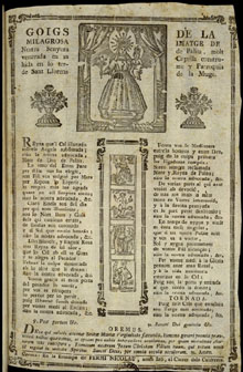 Goigs de la milagrosa imatge de Nostra Senyora de Palau de Sant Llorenç de la Muga. Segle XVIII