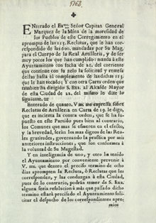 Circular per al reclutament de soldats, adreçada a Sant Llorenç de la Muga. 1762