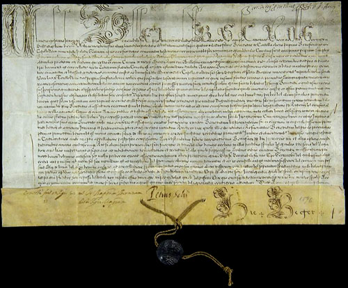 Butlla de Climent VIII a Benet Sampsó, canonge de Vic, sobre el benefici de Sant Miquel de Vidreres. 1596