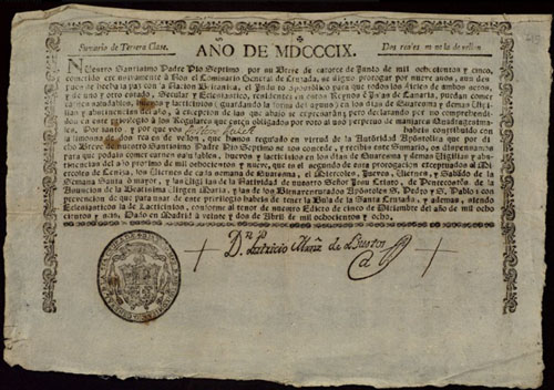 Dispensa eclesiàstica otorgada a favor d'Anton Aulet, 1809
